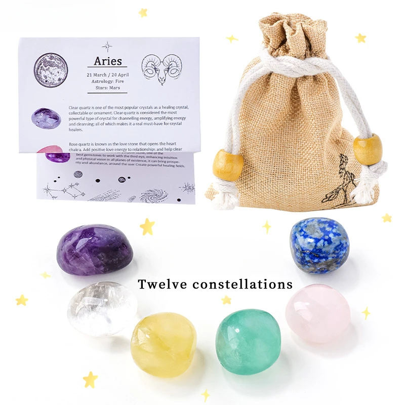 

Natural Stone 12 Constellations Healing Crystals Set Lucky Amulet Ore Rock Mineral Quartz Collection Gift for Christmas Birthday