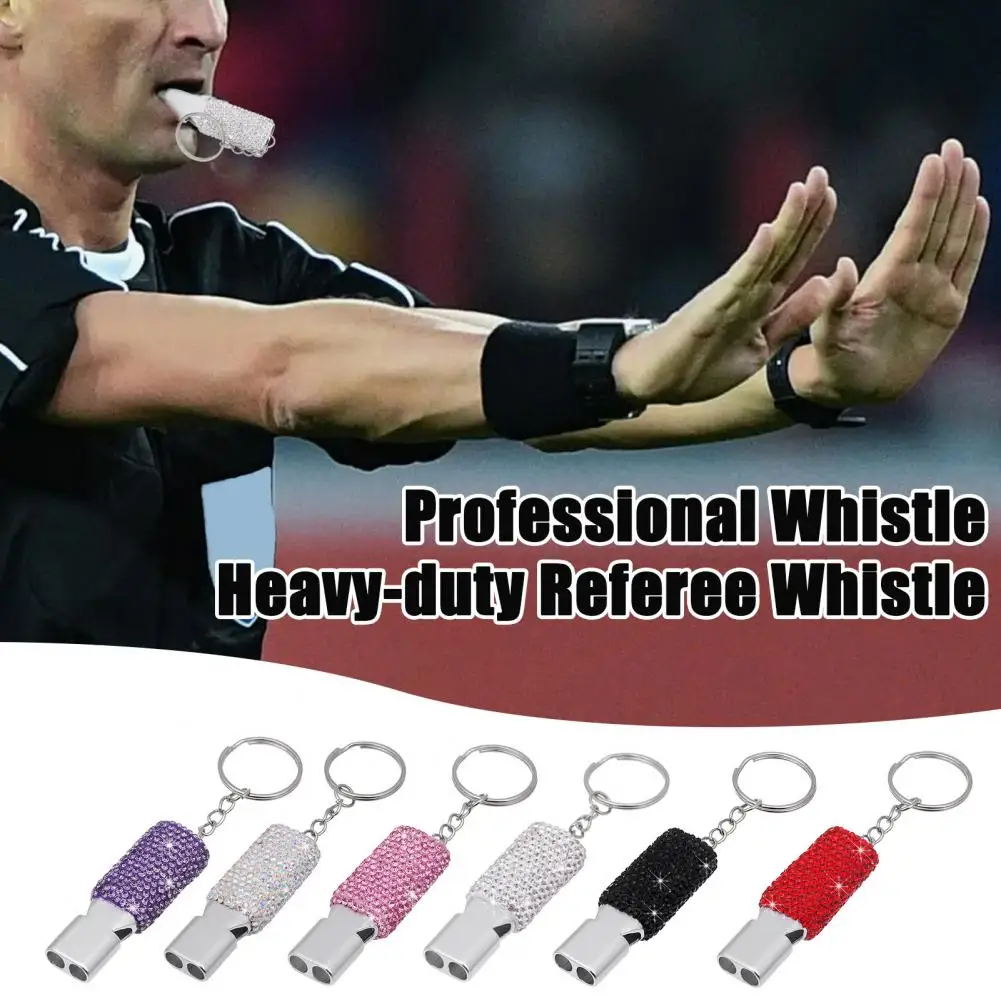 Bling Whistle Metal Rhinestone Whistle with Keychain Shining Whistle with Loud Sound for Referees Coaches Lifeguards Emergencies