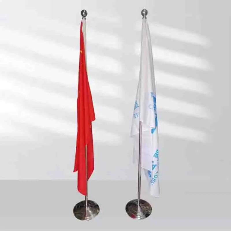 2m High Indoor Standing Flagpole Set - Silver/Gold for Conference Office with Stand Quality Indoor Flag Pole System