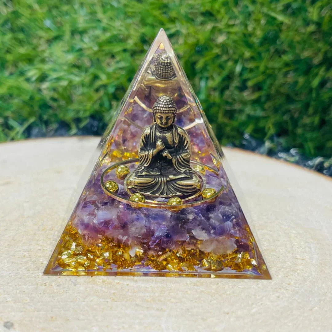 1 Stück Kristall-Orgonit-Pyramide Buddha-Statue, Positive Orgonit-Pyramide, Aogn-Charakter-Statue für Heimdekoration und Meditation – Detail 6