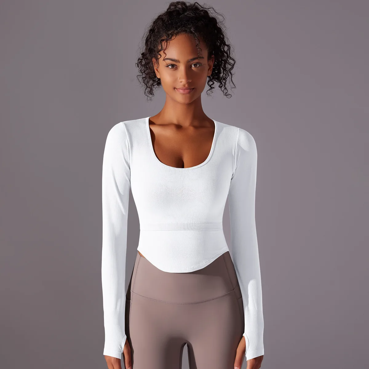 Yoga Suit with Chest Cushion Integrated Cup Running and Fitness Top Breathable Sports Thread Tight Long Sleeved Shirt