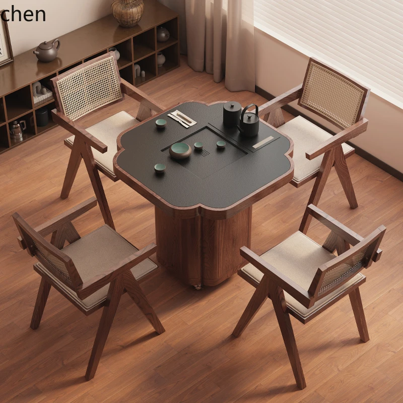 

ZML solid wood movable tea table living room tea cabinet with small apartment balcony small tea table coffee table