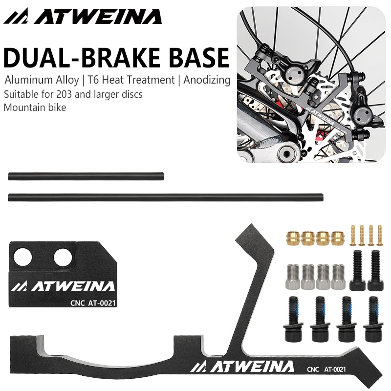 ATEWINA MTB Dual Disc Brake Adapter Kit CNC Aluminum Alloy Post Mount for 203mm+ Rotors and Oil Pipe Divider