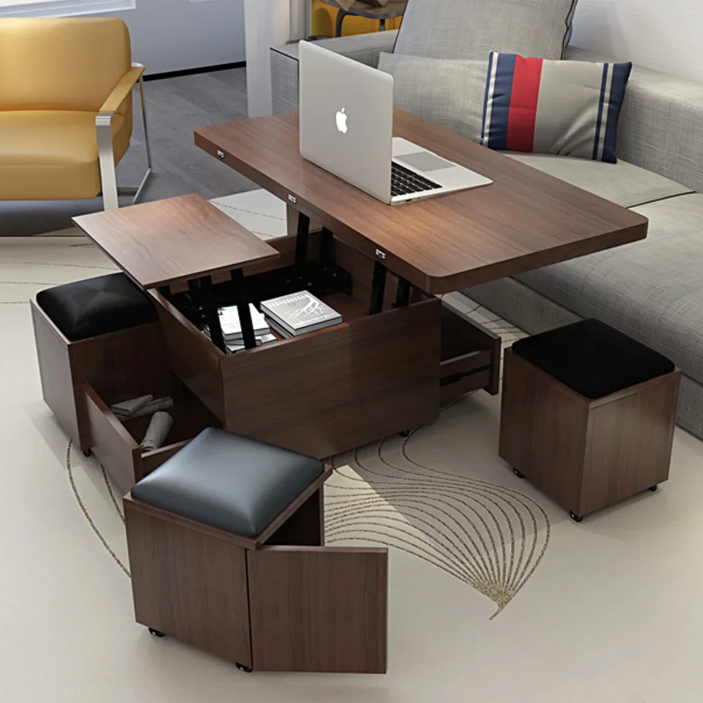 Multifunctional Rock Plate Coffee Table Combination Dining Dual-use Creative Lift Folding Movable Installation-free New