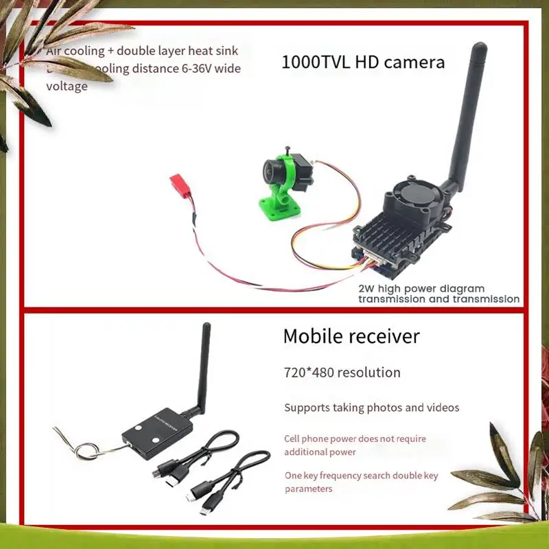 

New-2W FPV Wireless Transmitter 2000MW 48CH+Receiver+1000TVL Cam Over 20Km Range Black For RC FPV Racing Drone