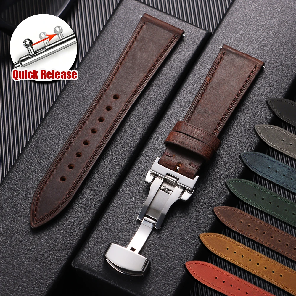 18/19/20/21/22/24 mm Echtleder-Uhrenarmband aus Kalbsleder für Omega Herren-Business-Gürtel für Seiko Butterfly-Schnalle, braune Armbänder