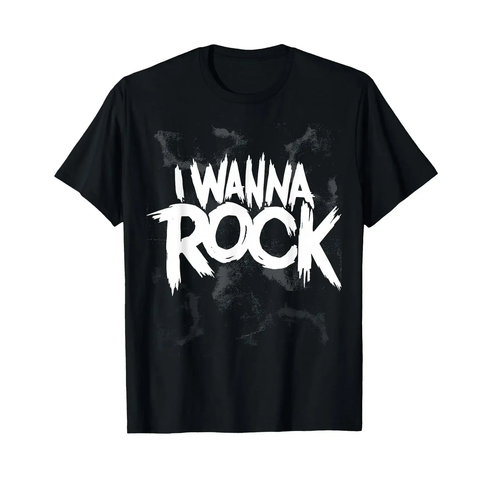 T-shirt unisexe style dessiné à la main unique I Wanna Rock, vintage, délavé, élégant, doux, streetwear, décontracté, respirant, légèrement délavé