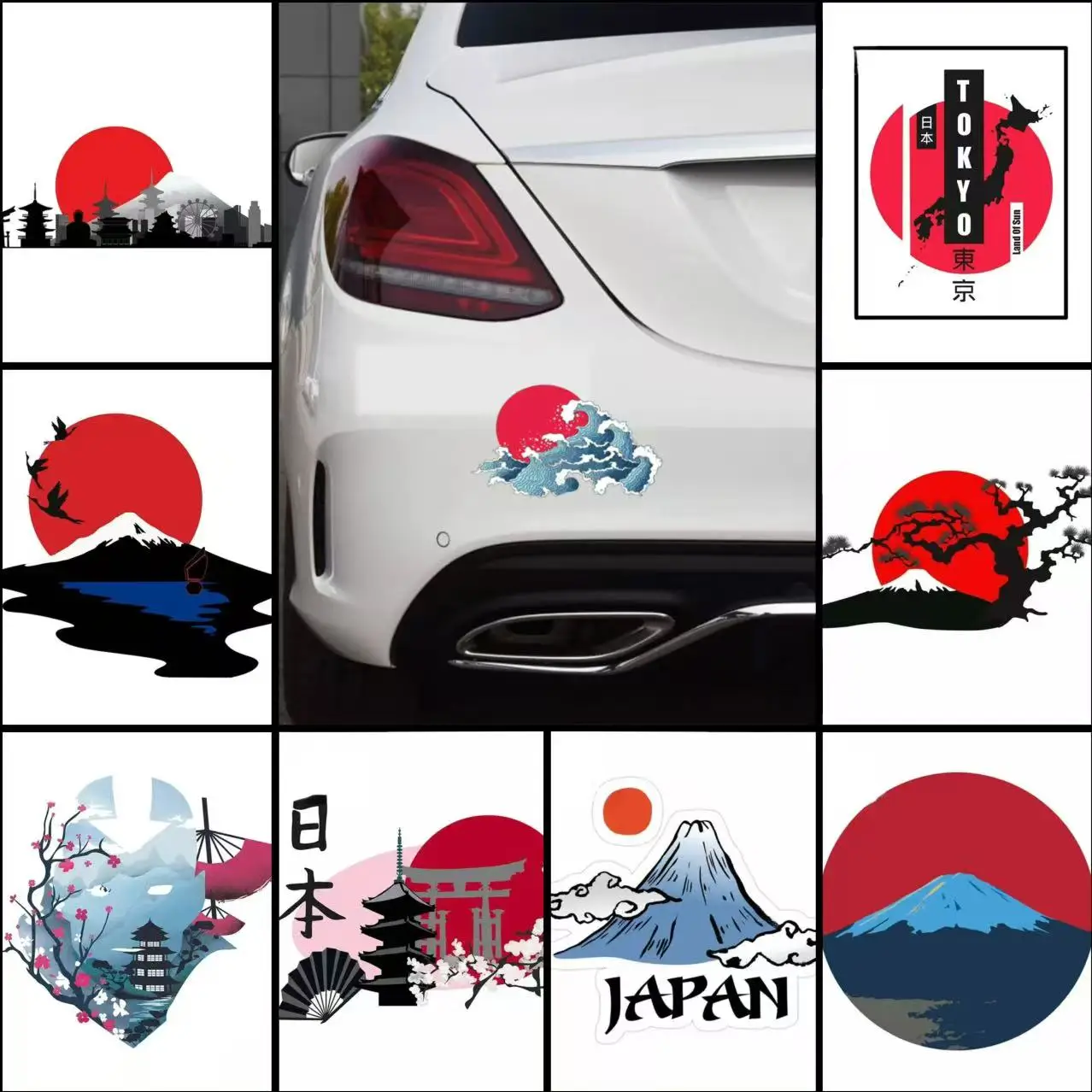 

Japanese Style Vinyl Car Stickers - Waterproof Decorative Decals for Auto Truck SUV Yacht, Landscape Silhouette Art