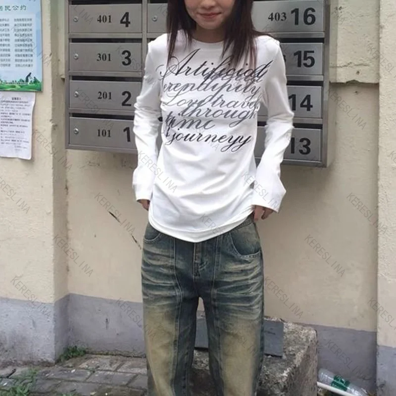 新しいサブカルチャー ハイストリート ゴシック レトロ Y2K スタイル レタープリント 長袖トップス 春/秋 カジュアル 多用途 長袖トップス