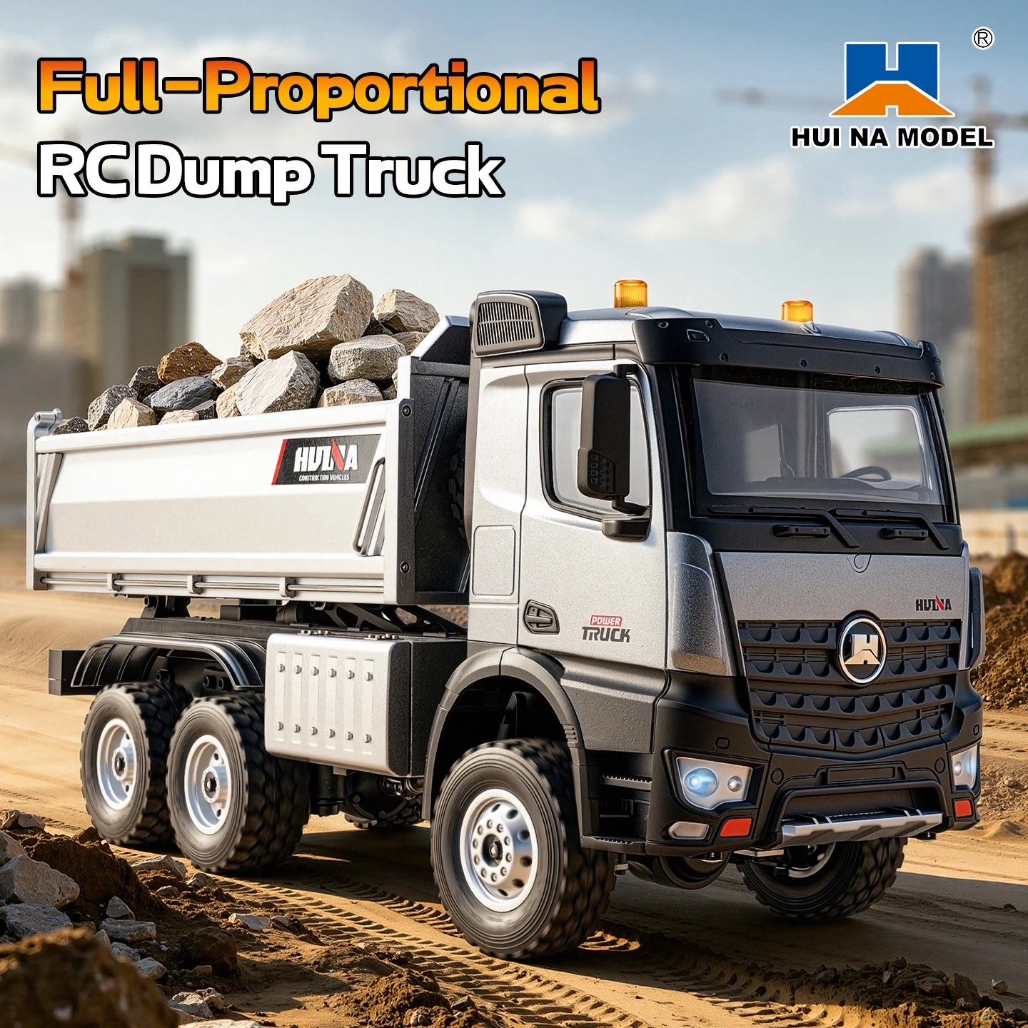 RTR 1/14 HUINA 1598Pro 2.4G Remote Control Dumper 6×6 Engineering Transport Metal Vehicle Lifting Rod Tipper Car Light Sound