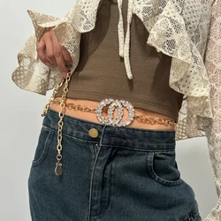 Rhinestone Gold Chain Belt Female Waist Y2K Silver Metal Punk Designer Belts For Women Luxury Strass Dress Waistband