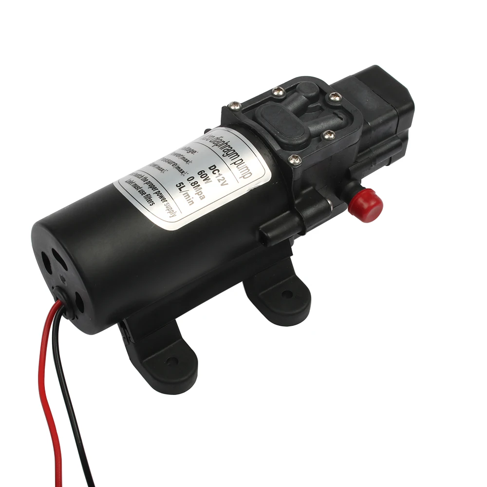 DC 12V 60W Micro pompa dell'acqua a membrana elettrica 5L/min pompa dell'acqua Spray per lavaggio auto ad alta pressione 0.8Mpa 5L/min