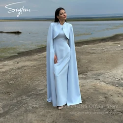 SSYTENS Simple Prom Dresses Long Cape Sleeves Customized Saudi Women Formal Occasions Party Dress Blue Elegant Evening Gowns