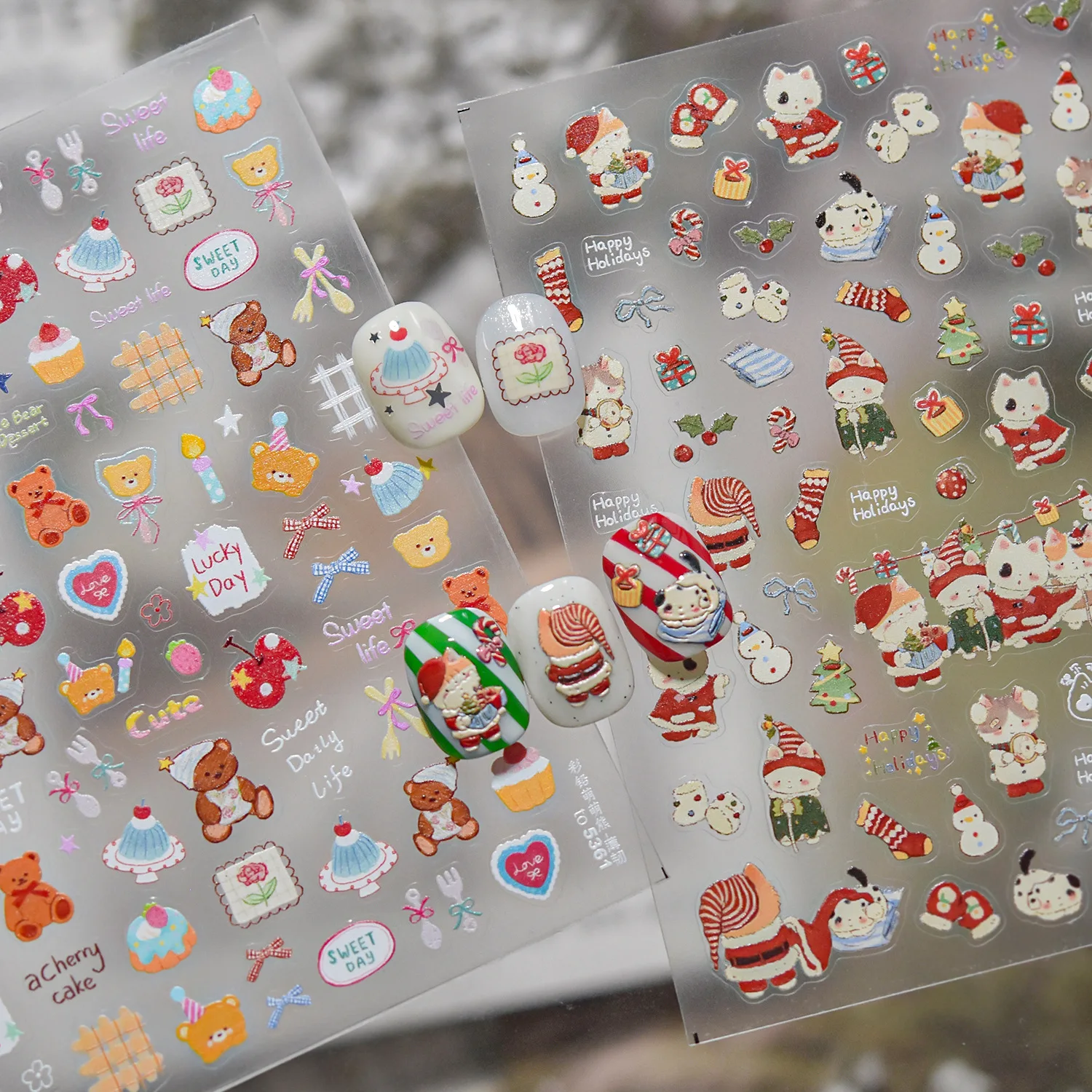 Winter Weihnachten Katze Schneemann Schneeflocke Socken Streifen Apfelstern Hipster Schleife Weihnachtsmann Kristallkugel Nail Art Aufkleber Aufkleber