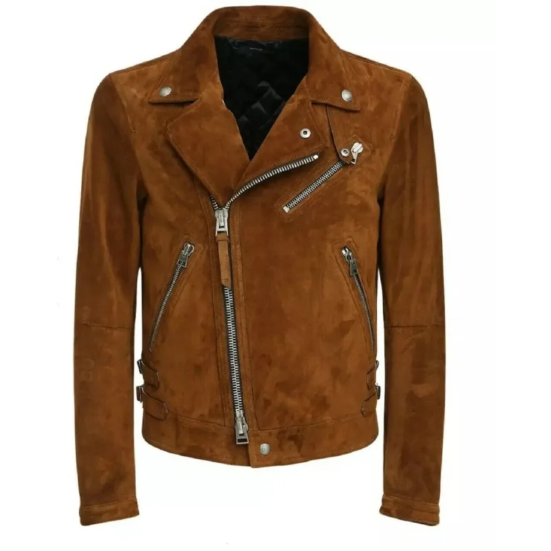 

Men's Designer Biker Authentic Suede 100% Classic Soft Leather Jacket Outerwear