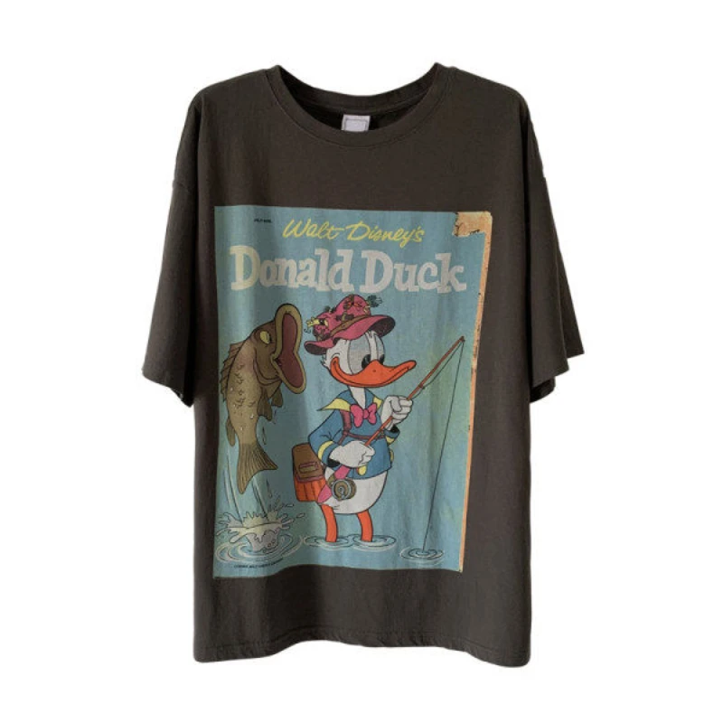 Disney Brand Cotton T-Shirt Children Donald Duck Hip Hop Kids T-Shirt Short Sleeve 2022 Summer Y2k Tshirts for Boy and Girl