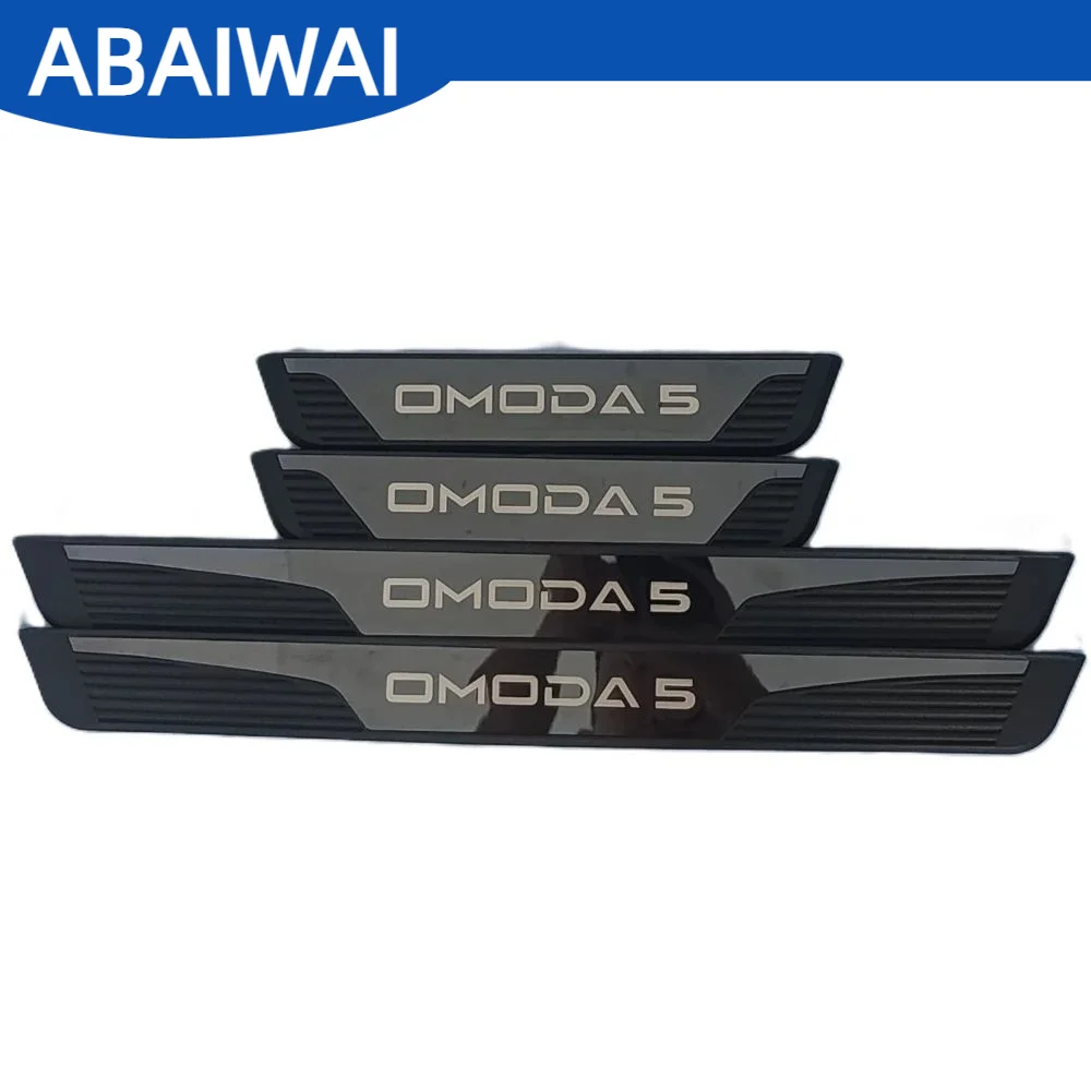ABAIWAI Car Door Sill Protector Strips For OMODA5 OMODA 5 2025 2026 2027 Interior Moldings Stainless Steel with Plastic Base Acc