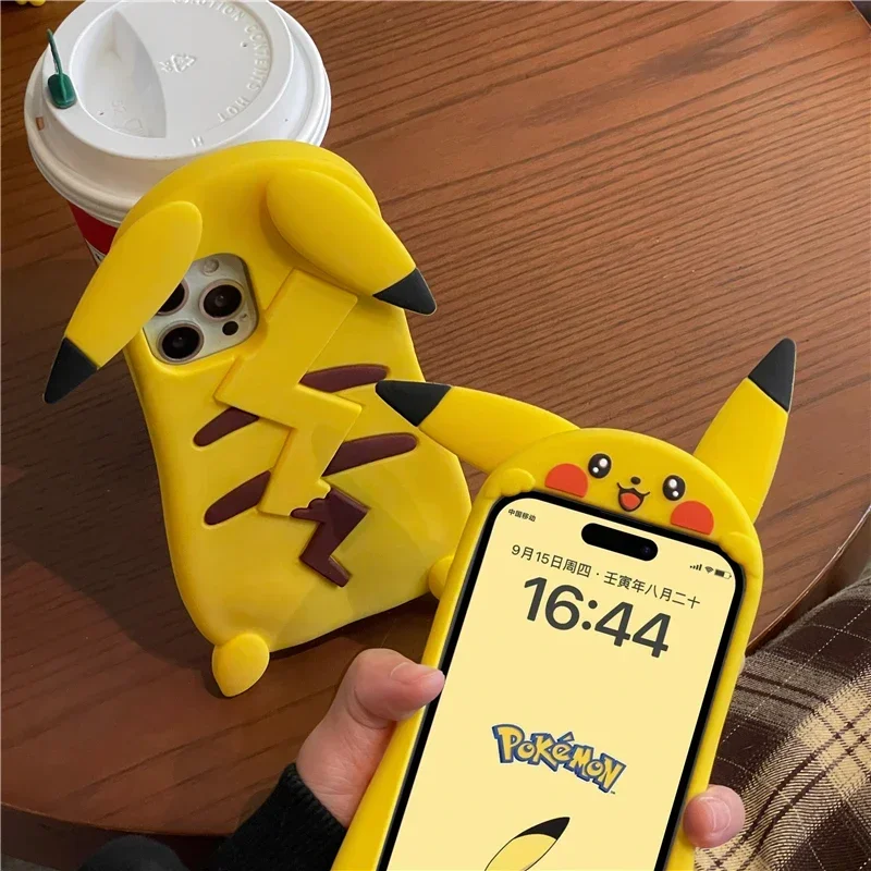 Kawaii Pikachu Shockproof Silicone Phone Case Pokemon Anime Fashion 3D Protective cover for IPhone 11 12 13 14 15 Pro Max