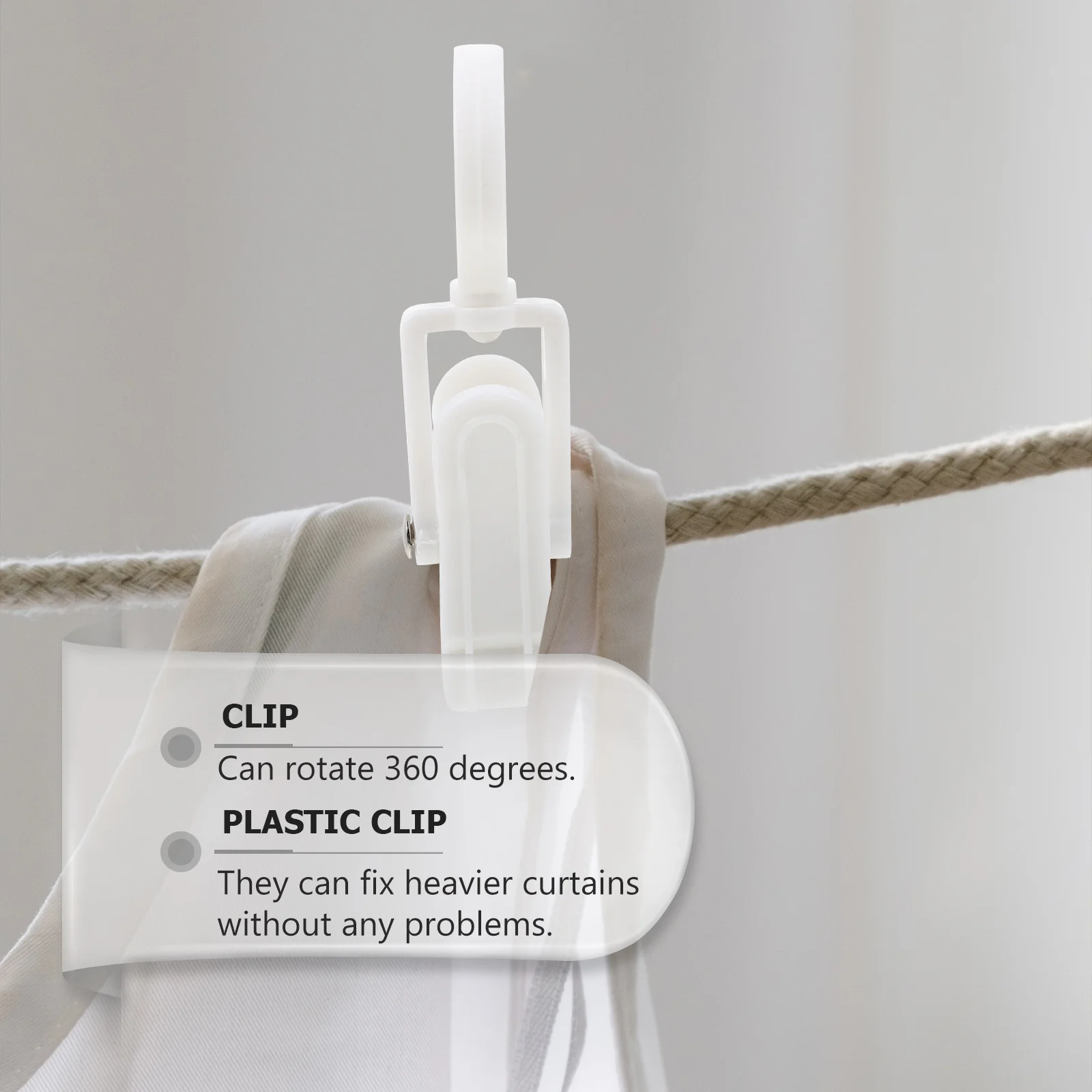 

10Pcs Curtain Clips Plastic Rotatable 360 Degree Hooks for Hanging Curtains Towels Hats Multi-Purpose Clips