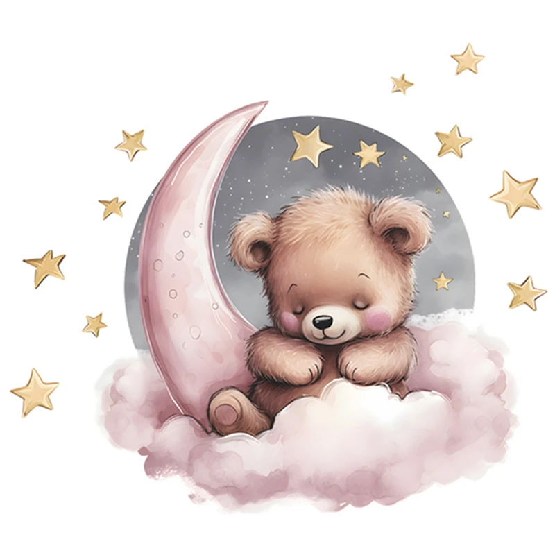 Goodnight Cartoon Baby Bear Stars Moon 3D Vinyl Wall Stickers Room Decoration for Home Kids Bedroom Anime Poster