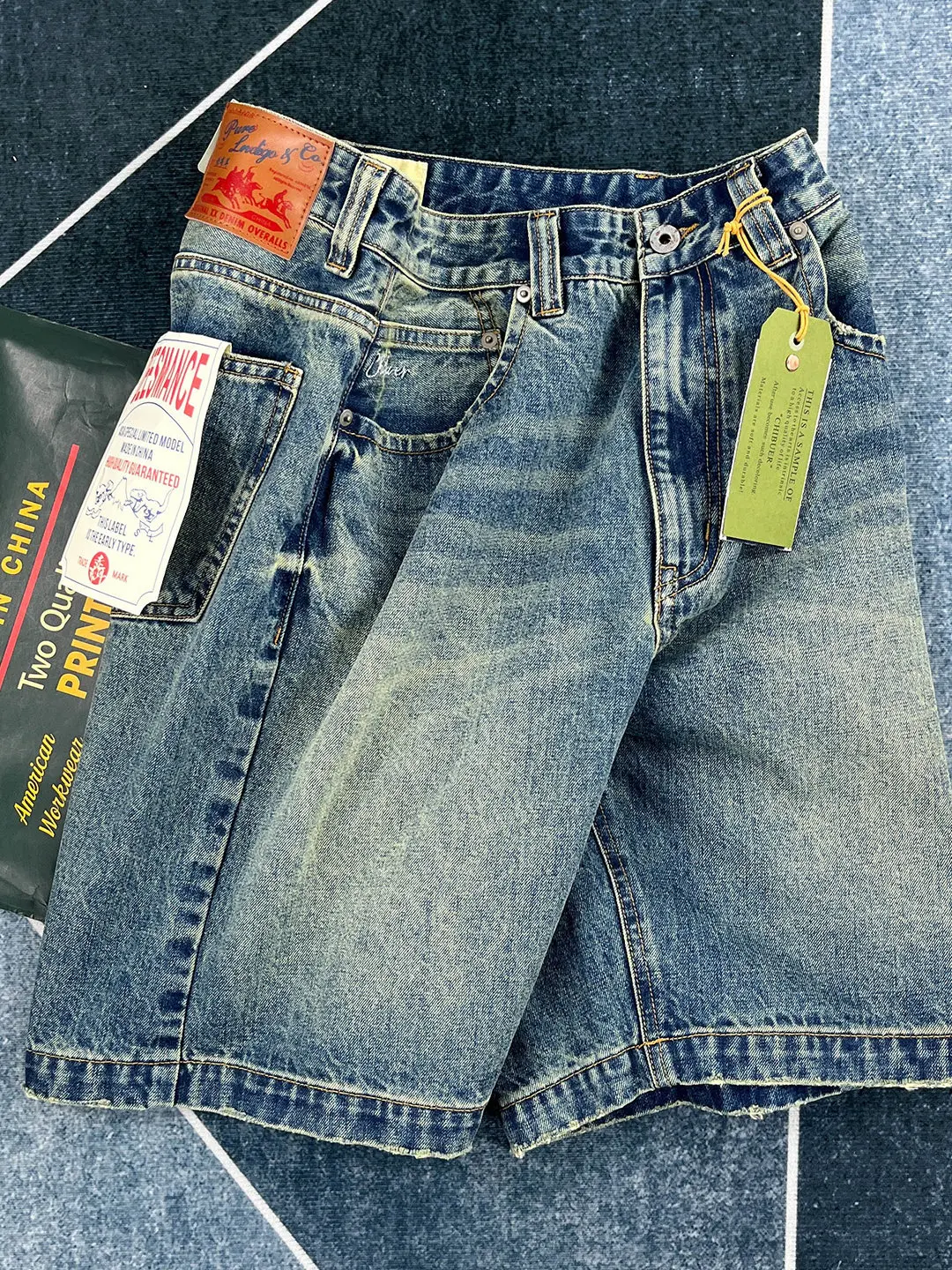 Summer American Retro Distressed Denim Shorts for Men Loose Straight Knee Length Versatile Trendy Japanese-Style Amekaji Jeans