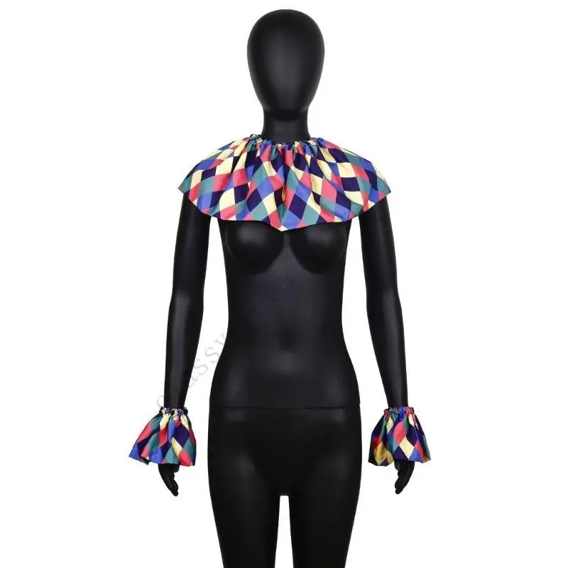 

A0NF Clown Costume Collar Shawl And Wrist Cuffs Set For Halloween Party Adult Child