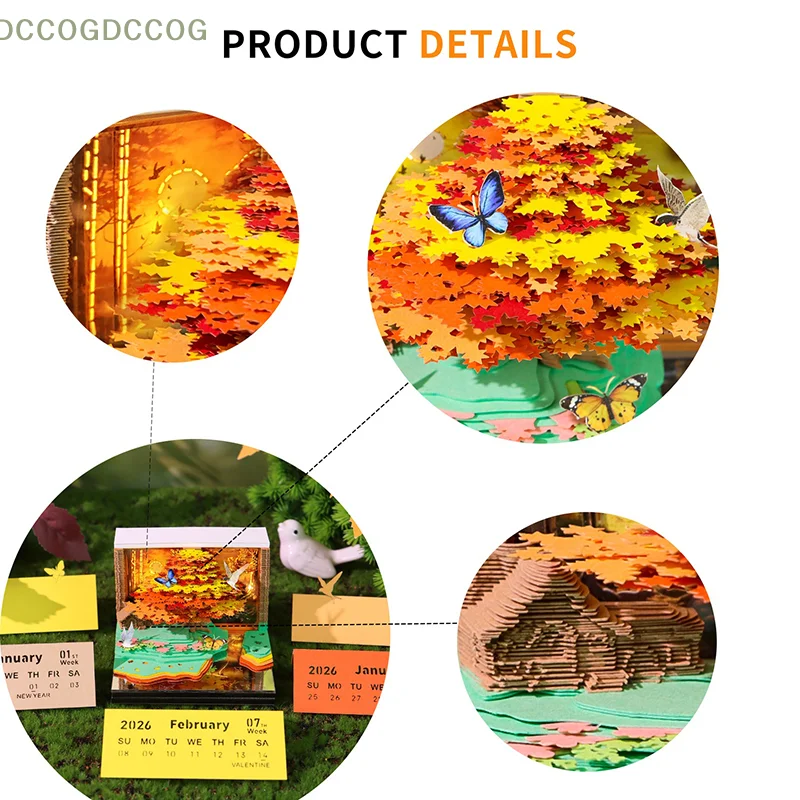 

Carving Art Memo Pad Christmas Celebration Gift 2026 Time Piece LED Desk Calendar Tear-Away Notepad Paper