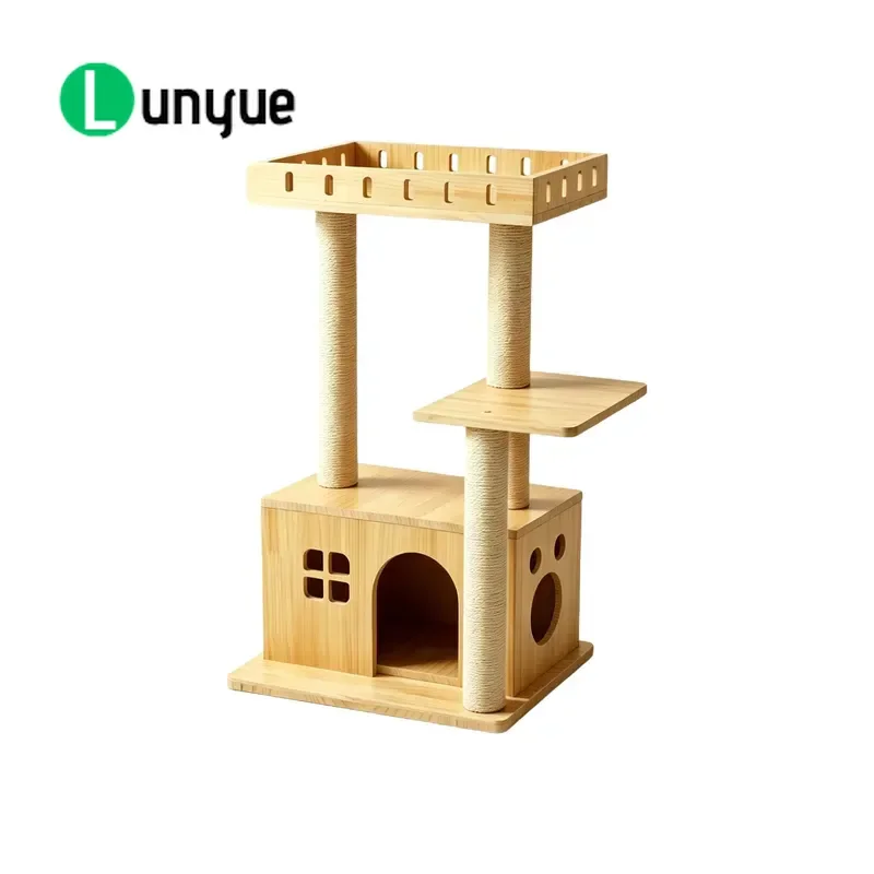 Solid Wood Cat Climbing Frame with Sisal Scratching Post All Season Universal Cat Villa Jumping Platform Integrated Nest Anti