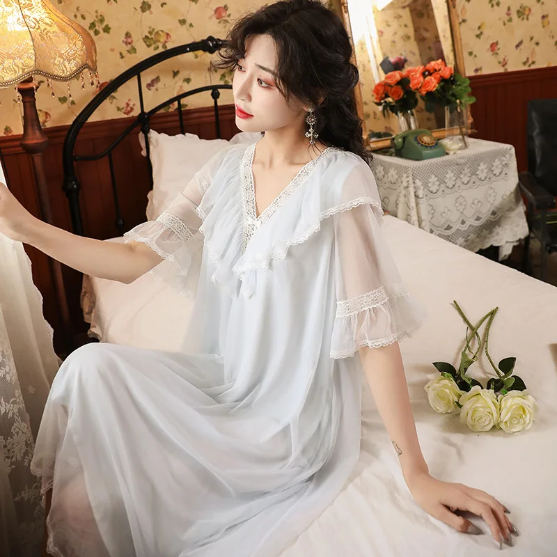 

Summer New Women Modal Short Sleeve Princess Dress Lady Loose Casual Lace Homewear Female Comefort Sleepwear Nightwear