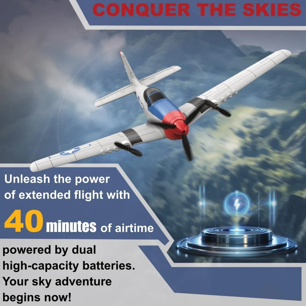 Beginner's P51 RC Airplane for Adults: 2.4GHz 3-Channel Fighter with 6-Axis Gyro for Stability and Ease