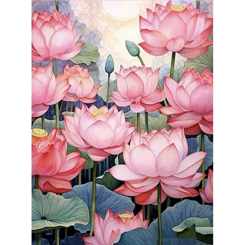 

GATYZTORY Frame Diy Painting By Numbers Kit Pink Lotus Flowers Handicrafts Paint Canvas Number Painting Picture For Home Decors