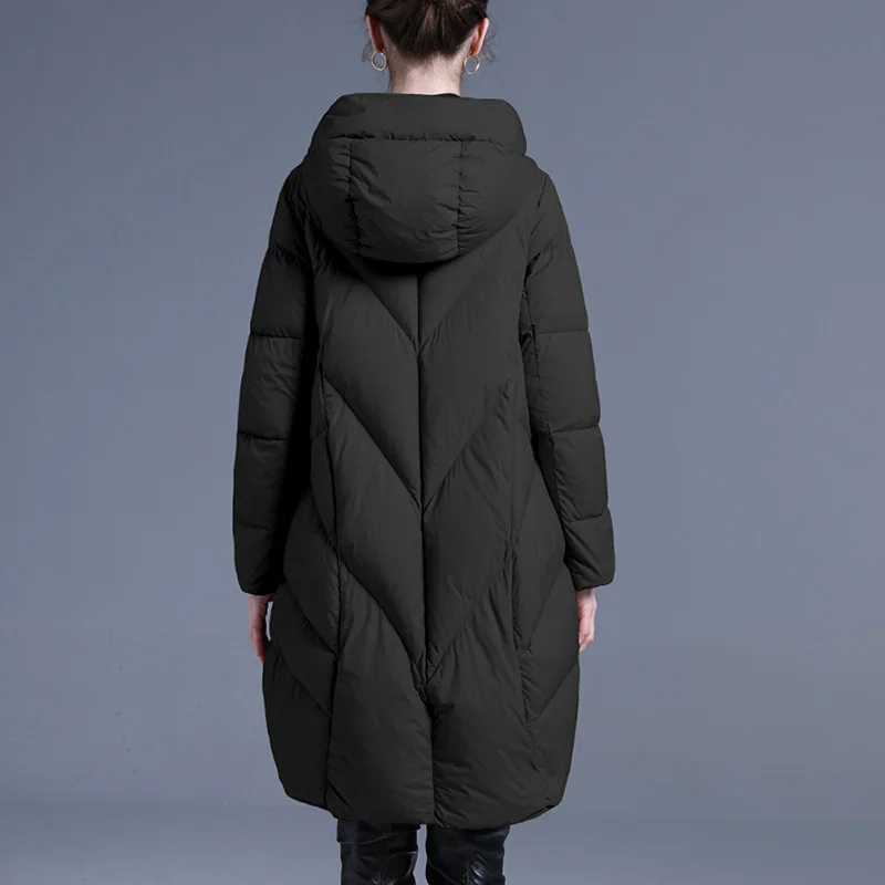 Women's Mid-Length Down Jacket Autumn Winter Puffer Jacket New Hooded Design Cold-Resistant Large Pockets Warm Coat High Quality