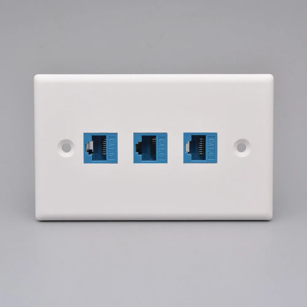3-Pass Socket Box CAT6 Gigabit Network Socket Ethernet Cable Faceplate Networking Port 120 Type Cable Installation Outlet
