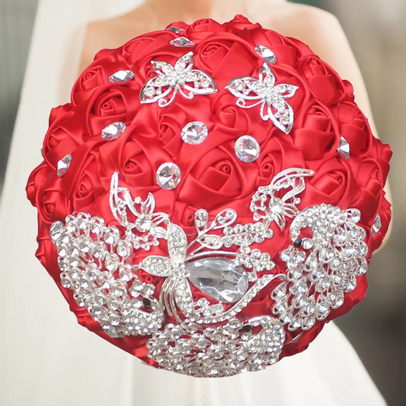 

Hot Selling 1pc/lot Red Luxury Rhinestone Wedding Bouquet For Bride Wedding Handmade Flowers