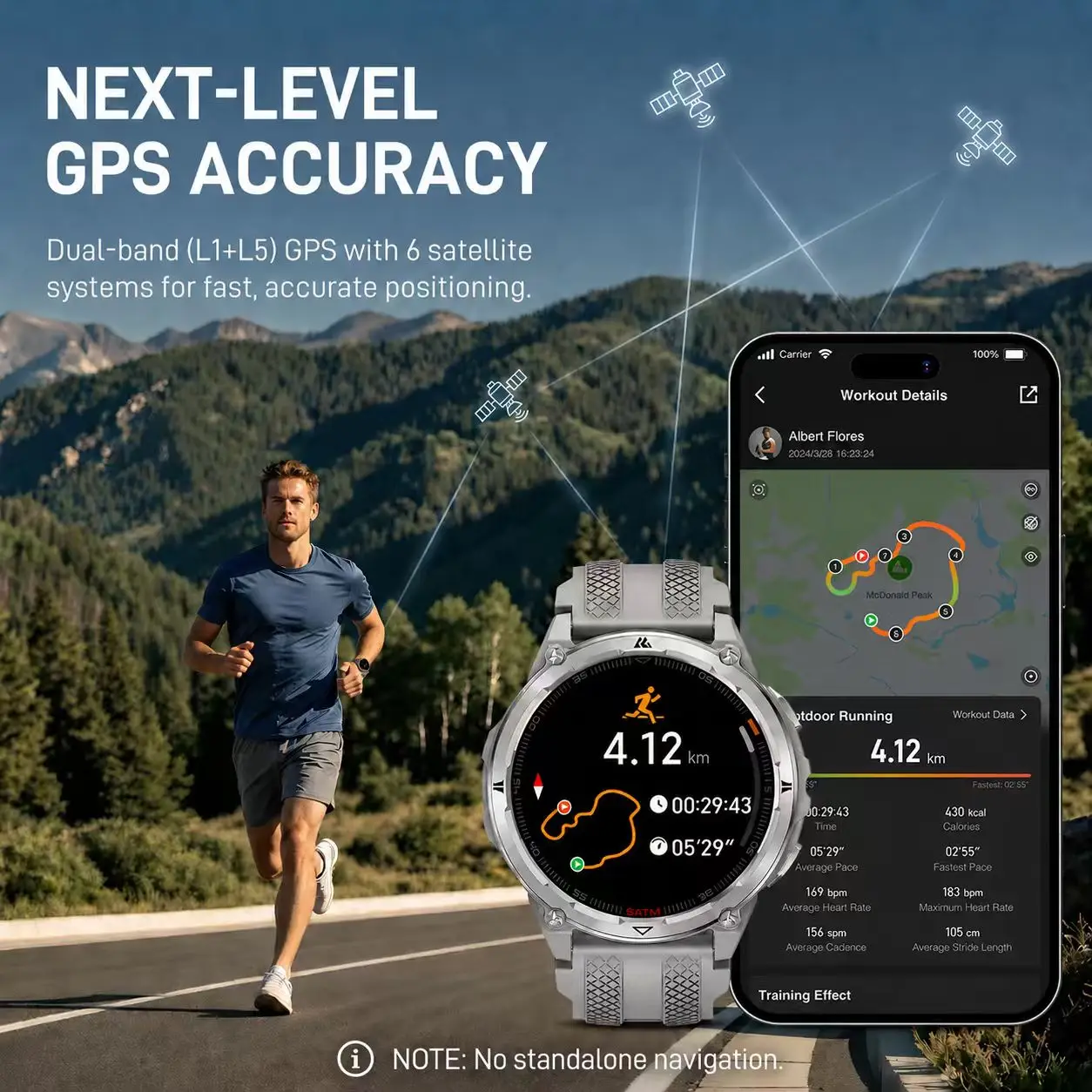 KOSPET ORB 2 Smartwatch GPS dla mężczyzn, wytrzymały zegarek wojskowy z ekranem AMOLED, dwuzakresowy GPS, wodoodporność 5ATM IP69, latarka, tryby sportowe — zdjęcie produktu 3