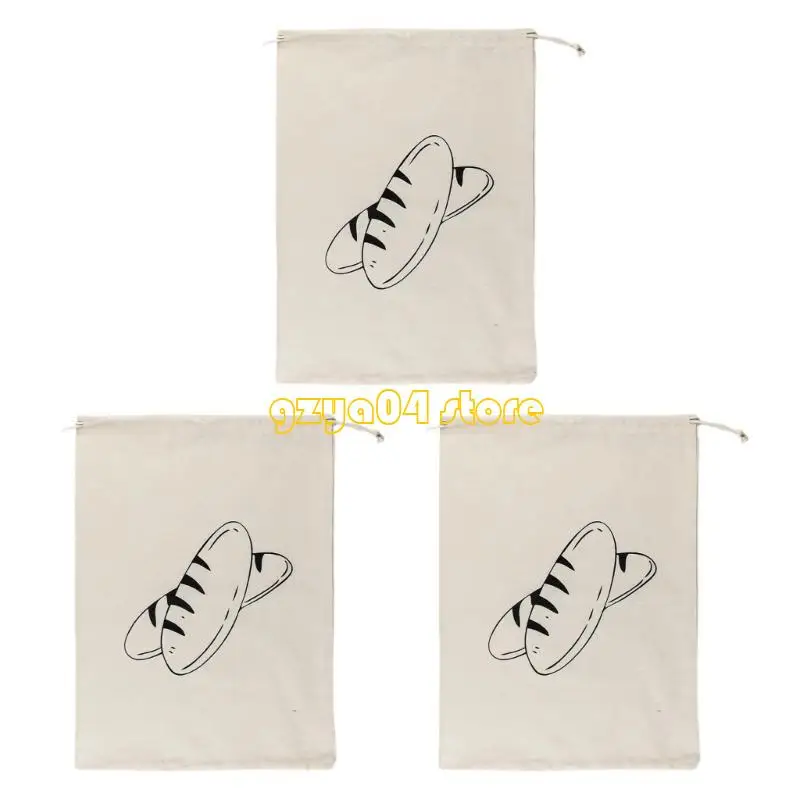 

K3KD Pack Of 3 User Friendly Linen Bread Bags with Drawstring Reusable And Easy To Use For Bread And Snacks Storage