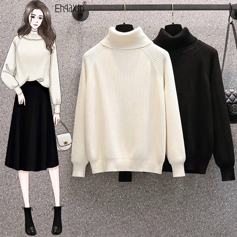 

EHQAXIN New Women's High Neck Sweater 2024 Autumn Winter Versatile Loose Thickened Knitted Warm Sweater For Ladies M-4XL