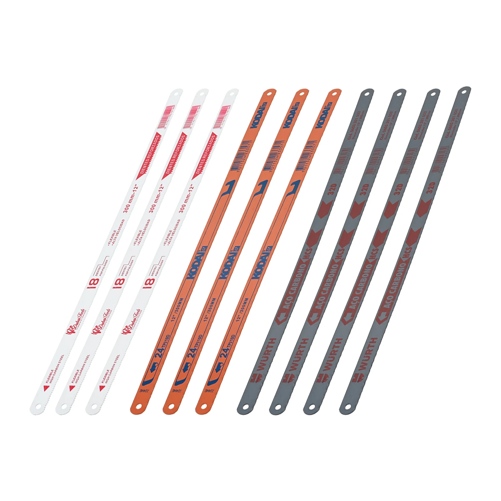 10pcs High Carbon Steel Hacksaw Blades Mixed Loading (3 18T/24T and 4 32T) 12in/300MM Saw Blades for Cast Iron Rod Copper Wire