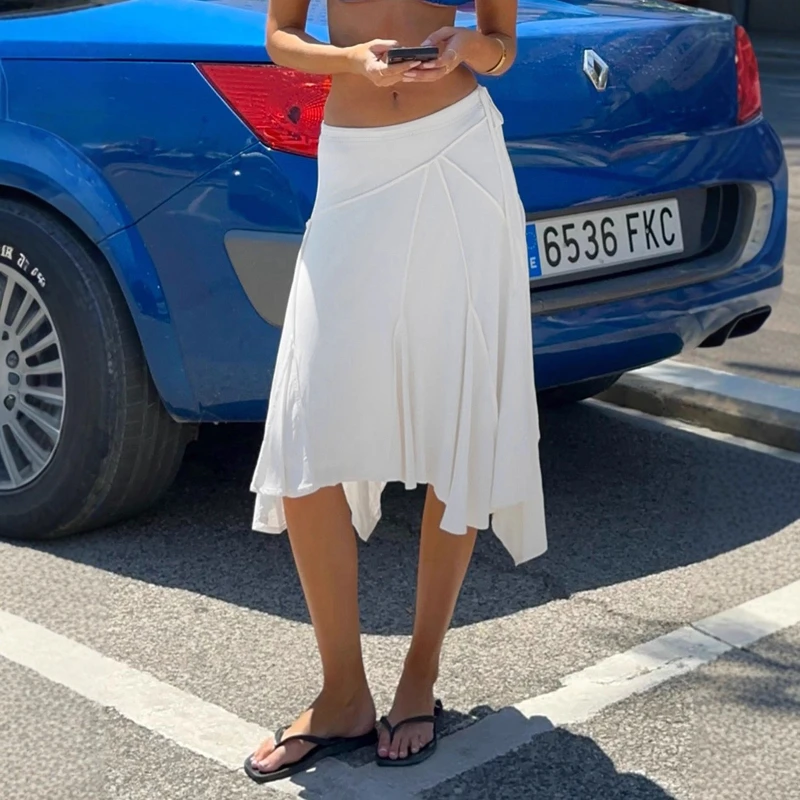 TARUXY Casual Irregular Lace Up Skirts Women Fashion Sexy Low-Waisted Solid Skirts 2025 Summer Beach Fashion Streetwear Ladies