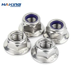 2-10PCS M4 M5 M6 M8 M10 M12 High Quality Stainless Steel Hex Flange Nylon Metal No Serrated Lock Nut Hexagon Nylon Lock Nuts