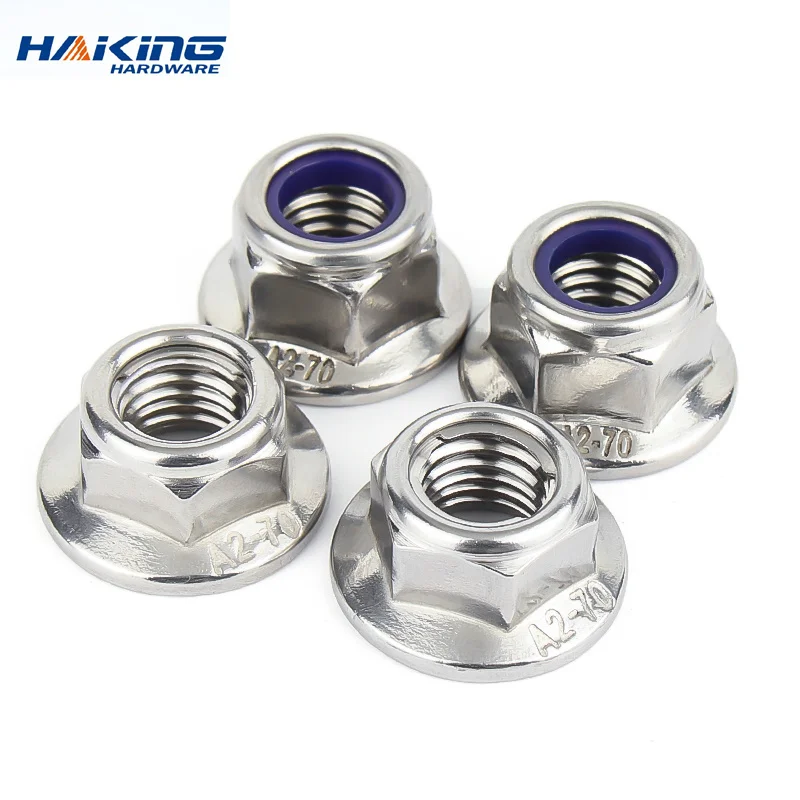 2-10 SZTUK M4 M5 M6 M8 M10 M12 Wysokiej jakości kołnierz sześciokątny ze stali nierdzewnej Nylon Metal Bez ząbkowanych nakrętek zabezpieczających Sześciokątne nylonowe nakrętki zabezpieczające