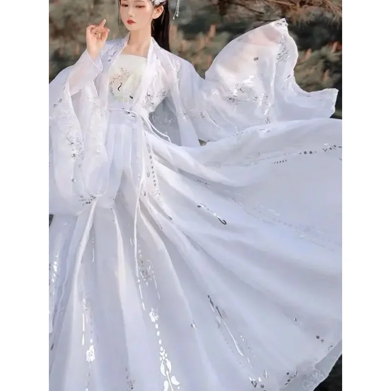 Chinesische traditionelle Hanfu Frauen Volkstanz Kostüme Fee Prinzessin Kleider Retro Mädchen Cosplay Kleidung schwarz weiß Kranich