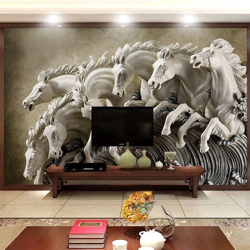 Customized products 8D Stereo Relief Horse Mural Living room sofa TV background wall Classic Wallpaper bedroom restaurant animal