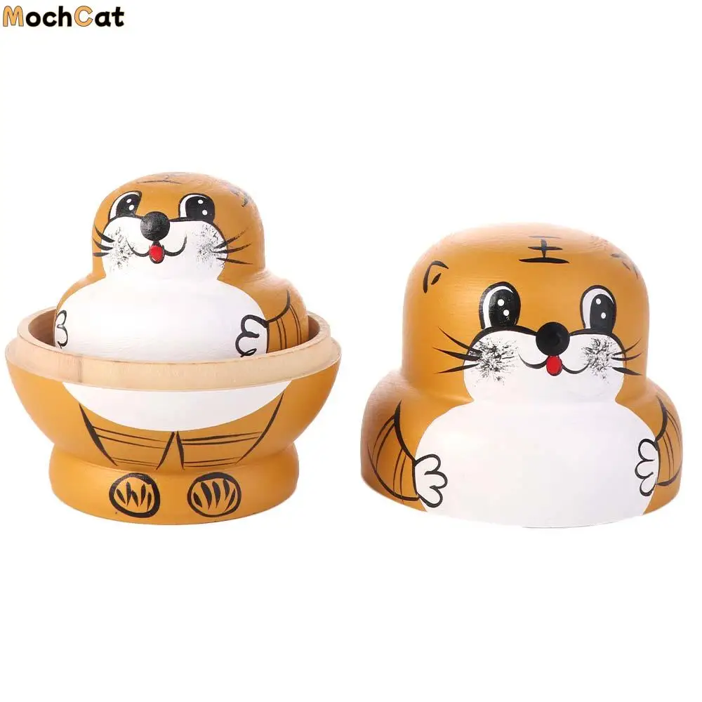 

10-слойная русская матрешка с тигром, деревянные животные, узор, игрушка в виде животного, тигра, мультяшная матрешка с большими глазами, игрушки