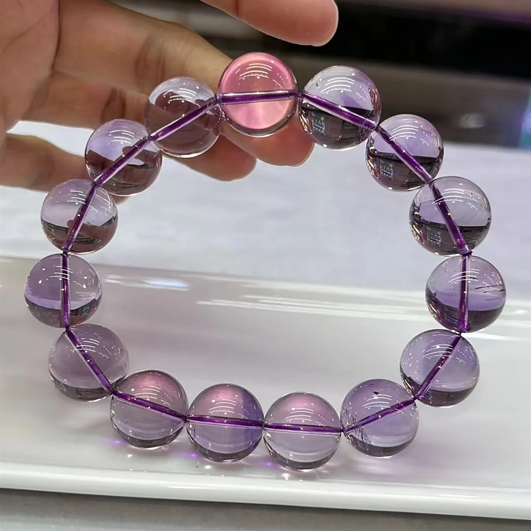 Natural Lavender Purple Amethyst Quartz Clear Round Beads Bracelet 15.3mm Crystal Amethyst Beads Women Men Jewelry AAAAA