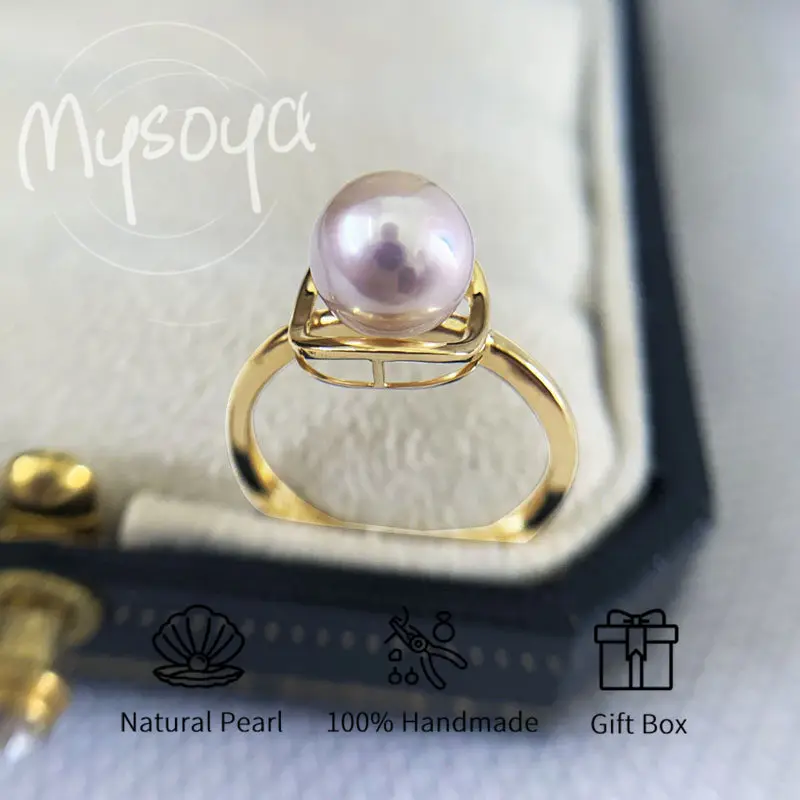 

MYSOYA Япония Akoya Seawater Pearl S925 Серебристое глянцевое открытое кольцо 8-8,5 мм с подарочной коробкой для нее, подходит для дня рождения, свадьбы