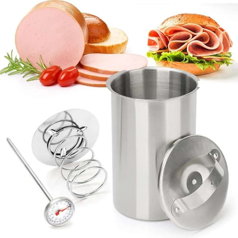 

Ham Maker Stainless Steel Meat Press Cooker Deli Meat Press Mold with Thermometer for Pork Poultry Cooking Kitchen Accessories