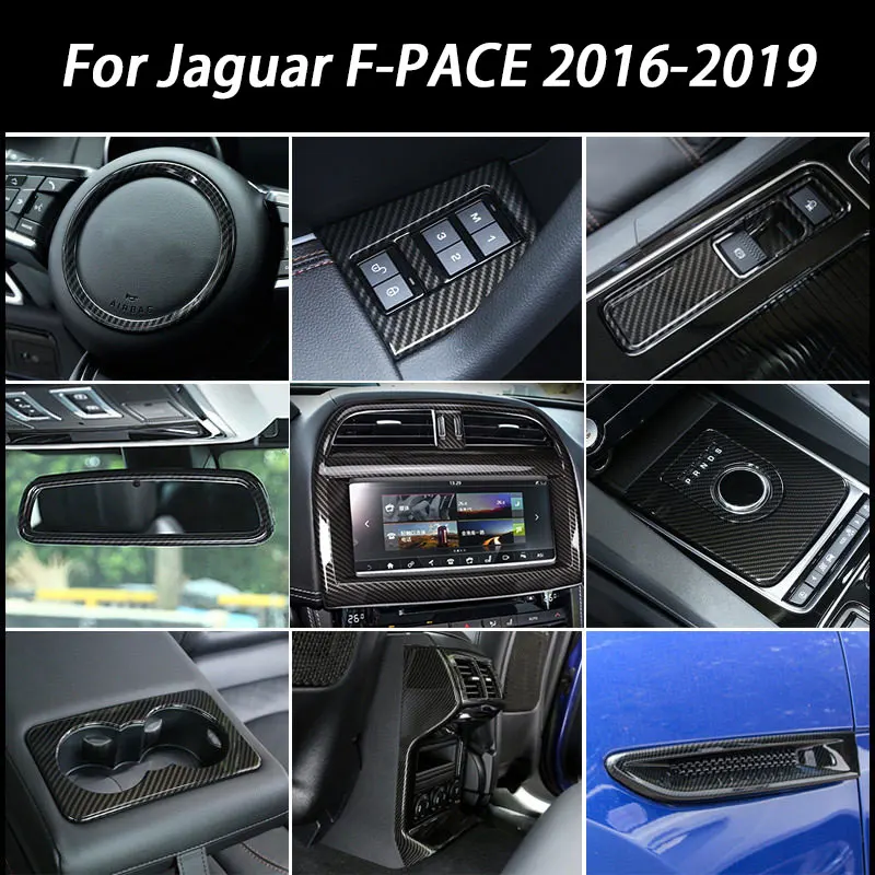 

ABS Carbon Fiber Car Interior Modifications For Jaguar F-PACE 2016 2017 2018 2019 Central Gear Shift Panel,Steering Wheel Trim