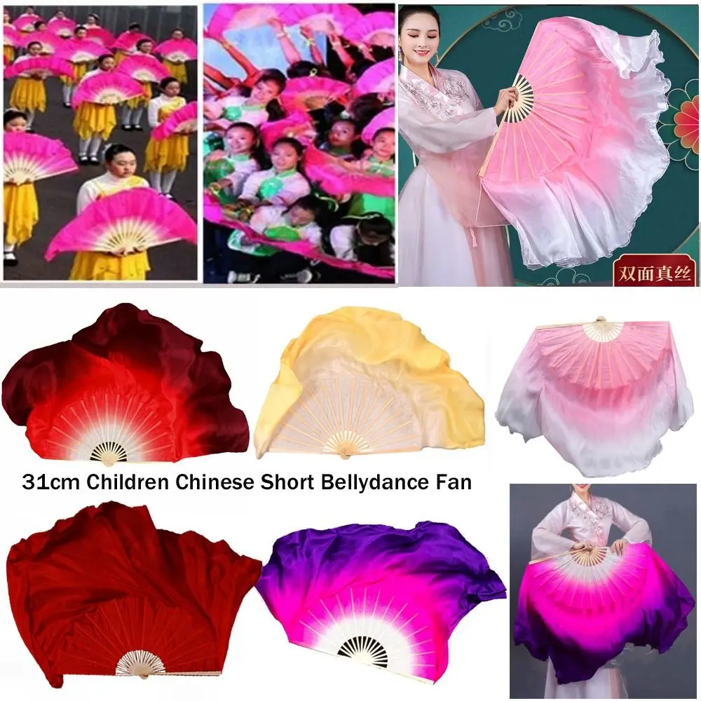31cm Bamboo Chinese Short Bellydance Fan 10/20cm Half Circle Silk Colorful Children Bamboo Fans 10 Styles Hand Dye Adults Fan