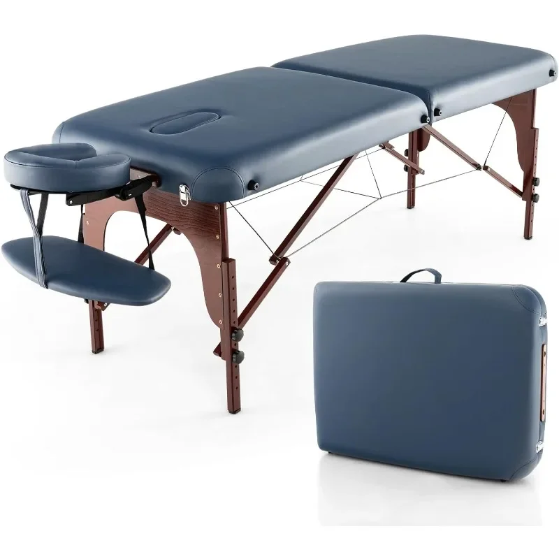 Table de massage pliante portable, lit à cils, berceau pour le visage, étui de transport, 84 pouces, 9 niveaux réglables